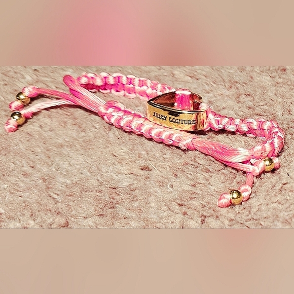 Juicy Couture Adjustable Woven Braided Neon Pink Gold Open Heart Charm Bracelet - Picture 8 of 10
